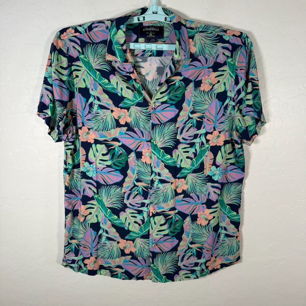Chubbies Shirt Mens Large Blue Sunday Hawaiian Camp Rayon Floral‎ Tropical